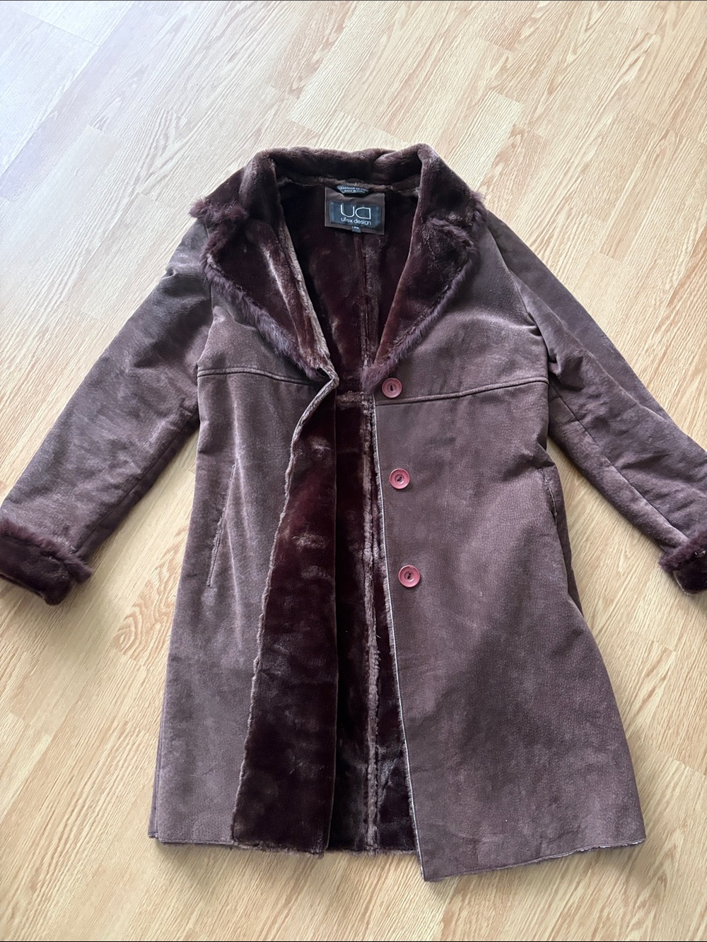 Chocolate brown 100% genuine leather Suede & Faux Fur Coat - Women's